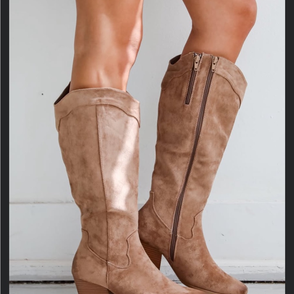 Tan zip up boots with calf widener